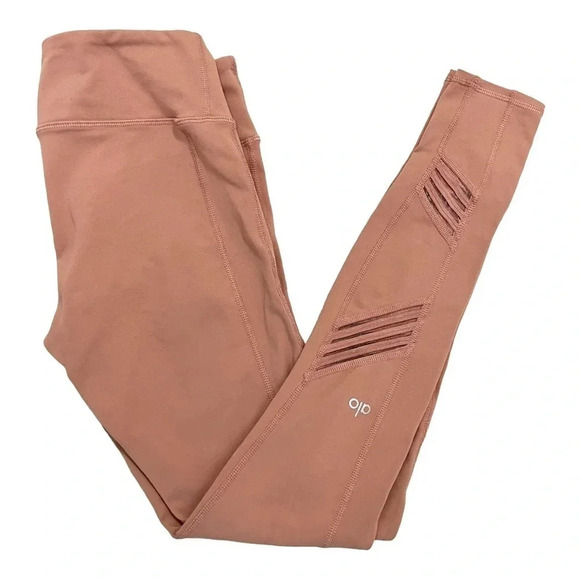 ALO Yoga Pants - Alo Yoga Ultimate High Waisted Stripe Mesh Leggings Pink Rosewater Athletic S
